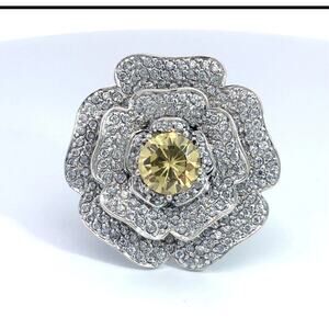 Giant Charles Winston CWE Sterling Silver Peridot/ CZ Flower Ring! Size 8
